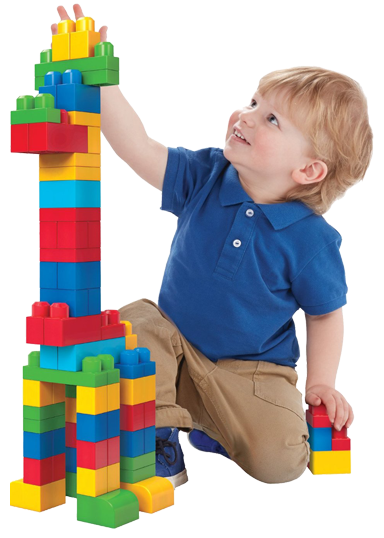 Child learning to play with block
